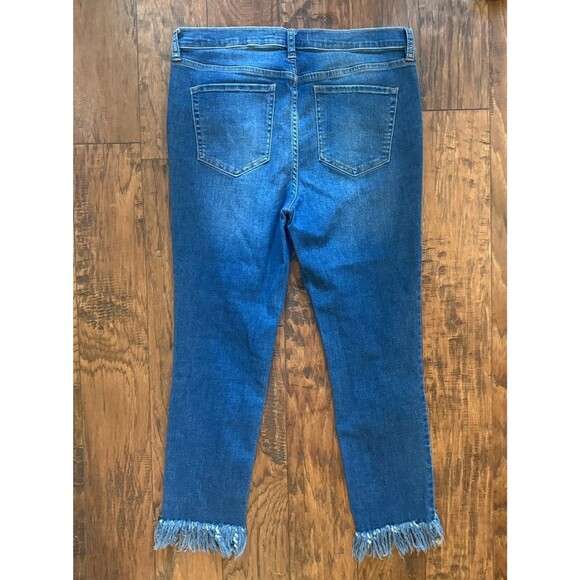 FREE PEOPLE Womens Size 31 Blue Denim Jeans Frayed Hem Factory Distressing - Picture 2 of 8